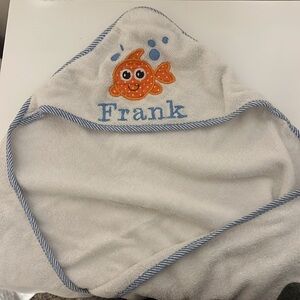 White Hooded Baby Towel with Fish Embroidery